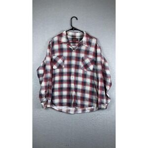 Kingsport Shirt Mens XL Red Blue Plaid Flannel Button Front Long Sleeve Casual